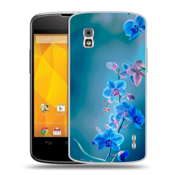 Пластиковый чехол на LG Google Nexus 4 с принтом Голубые цветы