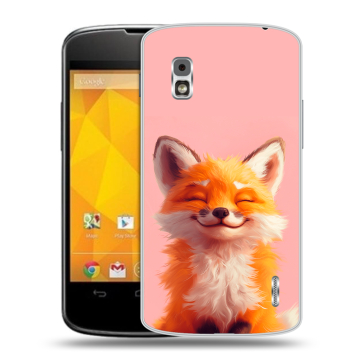 Пластиковый чехол на LG Google Nexus 4 с принтом милая лиса Пластиковый чехол на LG Google Nexus 4 с принтом милая лиса