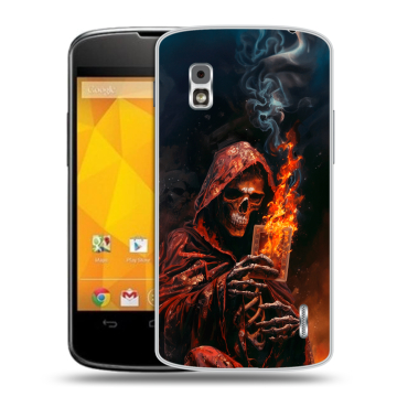 Пластиковый чехол на LG Google Nexus 4 с принтом Скелет и карты