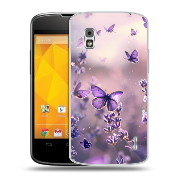 Пластиковый чехол на LG Google Nexus 4 с принтом бабочки и лаванда
