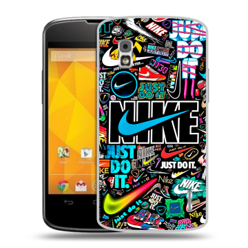 Пластиковый чехол на LG Google Nexus 4 с принтом найк nike черный