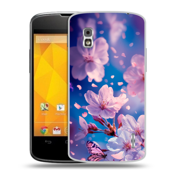 Пластиковый чехол на LG Google Nexus 4 с принтом цветы бабочки