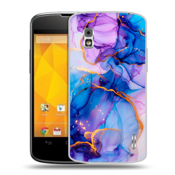 Пластиковый чехол на LG Google Nexus 4 с принтом синий мрамор