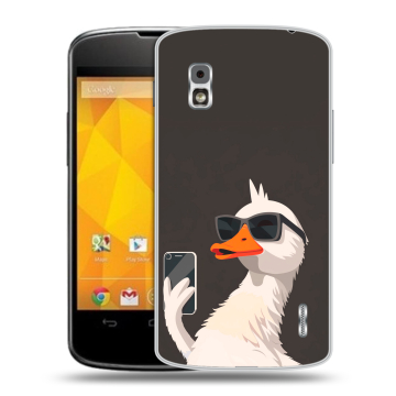 Пластиковый чехол на LG Google Nexus 4 с принтом утка в очках