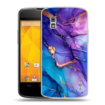 Пластиковый чехол на LG Google Nexus 4 с принтом синий мрамор