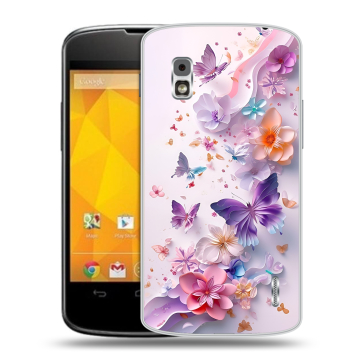 Пластиковый чехол на LG Google Nexus 4 с принтом цветы бабочки Пластиковый чехол на LG Google Nexus 4 с принтом цветы бабочки
