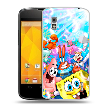 Пластиковый чехол на LG Google Nexus 4 с принтом спанчбоб спанч боб