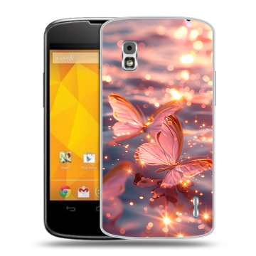 Пластиковый чехол на LG Google Nexus 4 с принтом бабочки розовые