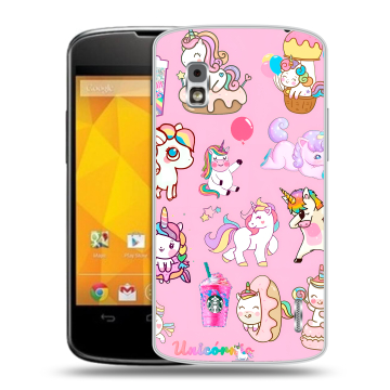 Пластиковый чехол на LG Google Nexus 4 с принтом розовые единороги