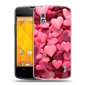 Пластиковый чехол на LG Google Nexus 4 с принтом розовые сердечки