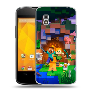 Пластиковый чехол на LG Google Nexus 4 с принтом Майнкрафт Minecraft