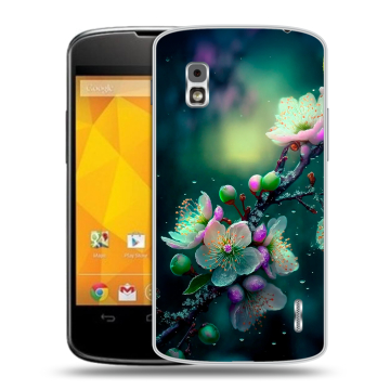 Пластиковый чехол на LG Google Nexus 4 с принтом Цветы и мрамор Пластиковый чехол на LG Google Nexus 4 с принтом Цветы и мрамор
