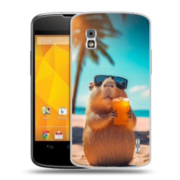 Пластиковый чехол на LG Google Nexus 4 с принтом Капибара Пластиковый чехол на LG Google Nexus 4 с принтом Капибара