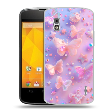 Пластиковый чехол на LG Google Nexus 4 с принтом Бабочки Пластиковый чехол на LG Google Nexus 4 с принтом Бабочки