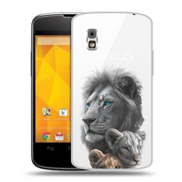 Пластиковый чехол на LG Google Nexus 4 с принтом Львы
