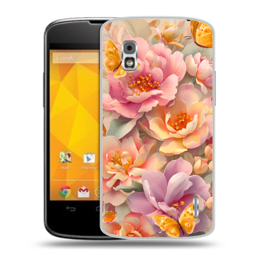 Пластиковый чехол на LG Google Nexus 4 с принтом Цветы и бабочки