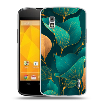 Пластиковый чехол на LG Google Nexus 4 с принтом Листья и золото
