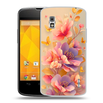 Пластиковый чехол на LG Google Nexus 4 с принтом Цветы и бабочки