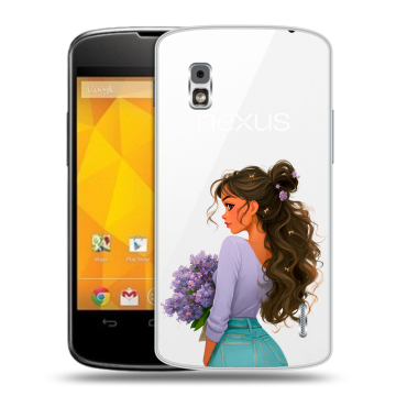 Пластиковый чехол на LG Google Nexus 4 с принтом девушка цветы