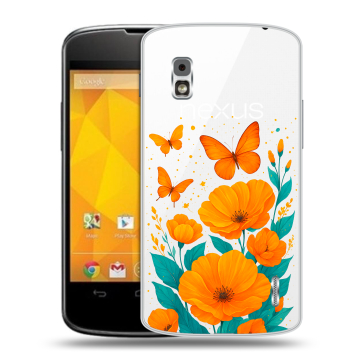 Пластиковый чехол на LG Google Nexus 4 с принтом цветы бабочки