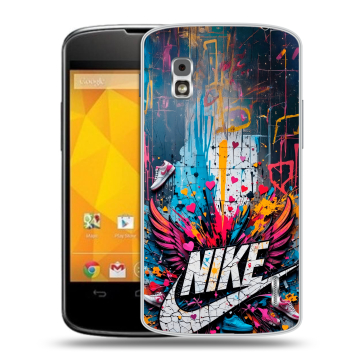 Пластиковый чехол на LG Google Nexus 4 с принтом Nike Найк Пластиковый чехол на LG Google Nexus 4 с принтом Nike Найк