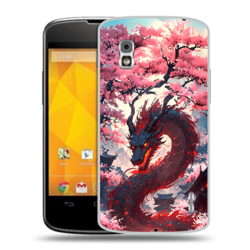 Пластиковый чехол на LG Google Nexus 4 с принтом Дракон Японский