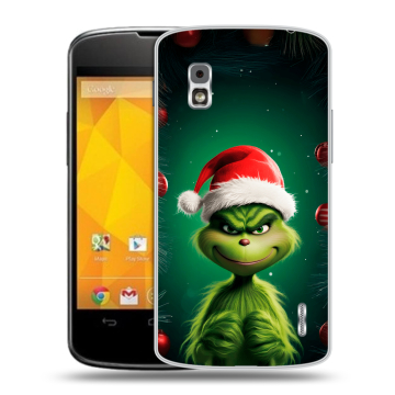 Пластиковый чехол на LG Google Nexus 4 с принтом Гринч Новый год Рождество