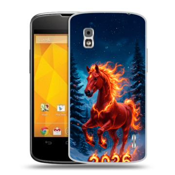 Пластиковый чехол на LG Google Nexus 4 с принтом Новый год коня