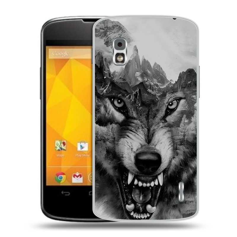 Пластиковый чехол на LG Google Nexus 4 с принтом Волк Пластиковый чехол на LG Google Nexus 4 с принтом Волк