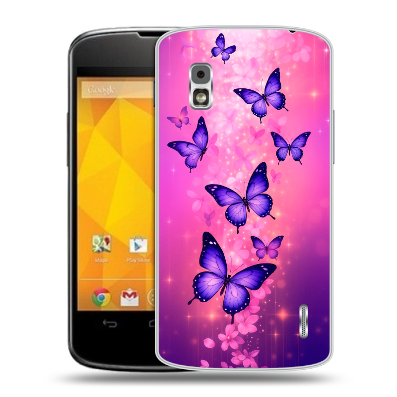 Пластиковый чехол на LG Google Nexus 4 с принтом Бабочки Пластиковый чехол на LG Google Nexus 4 с принтом Бабочки