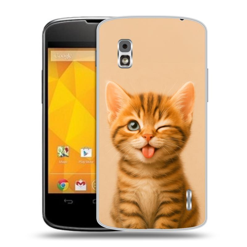 Пластиковый чехол на LG Google Nexus 4 с принтом котенок Пластиковый чехол на LG Google Nexus 4 с принтом котенок