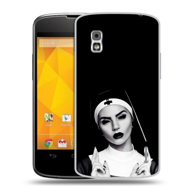 Пластиковый чехол на LG Google Nexus 4 с принтом монашка Пластиковый чехол на LG Google Nexus 4 с принтом монашка