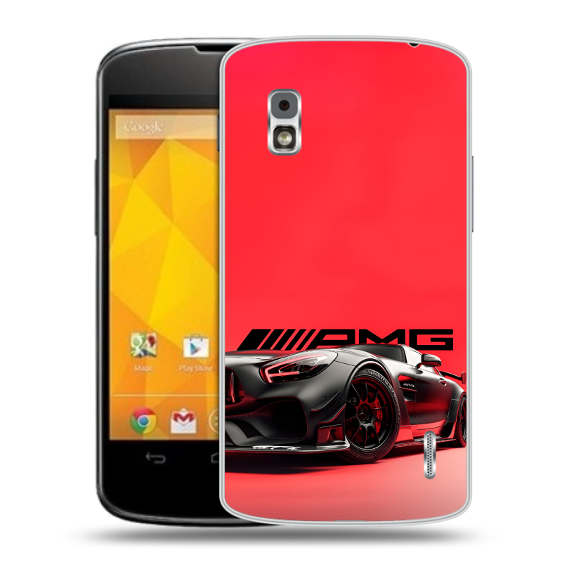 Пластиковый чехол на LG Google Nexus 4 с принтом Мерседес Mercedes AMG Пластиковый чехол на LG Google Nexus 4 с принтом Мерседес Mercedes AMG