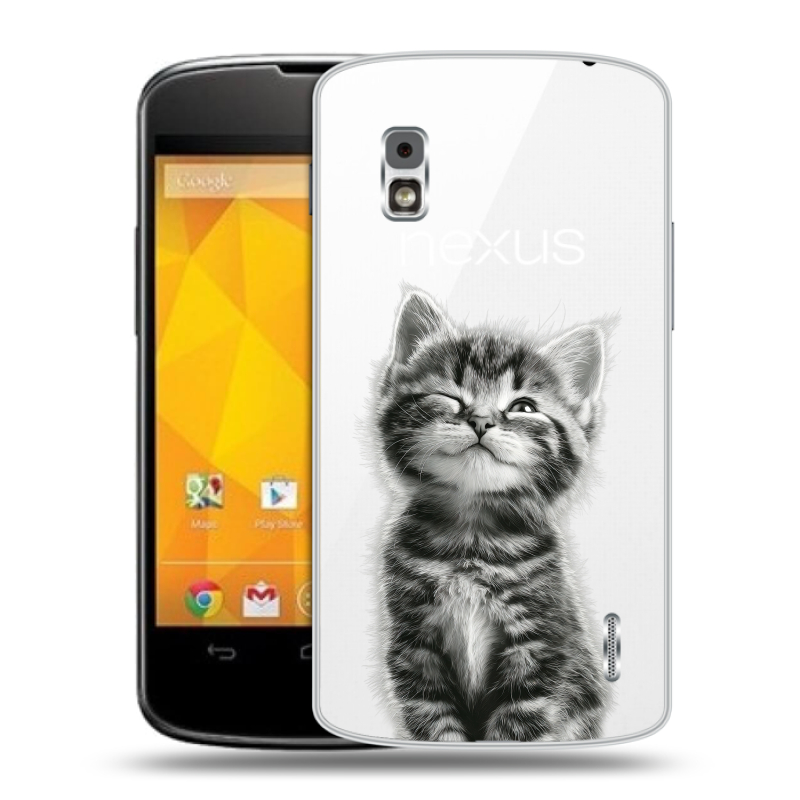 Пластиковый чехол на LG Google Nexus 4 с принтом Котенок Пластиковый чехол на LG Google Nexus 4 с принтом Котенок