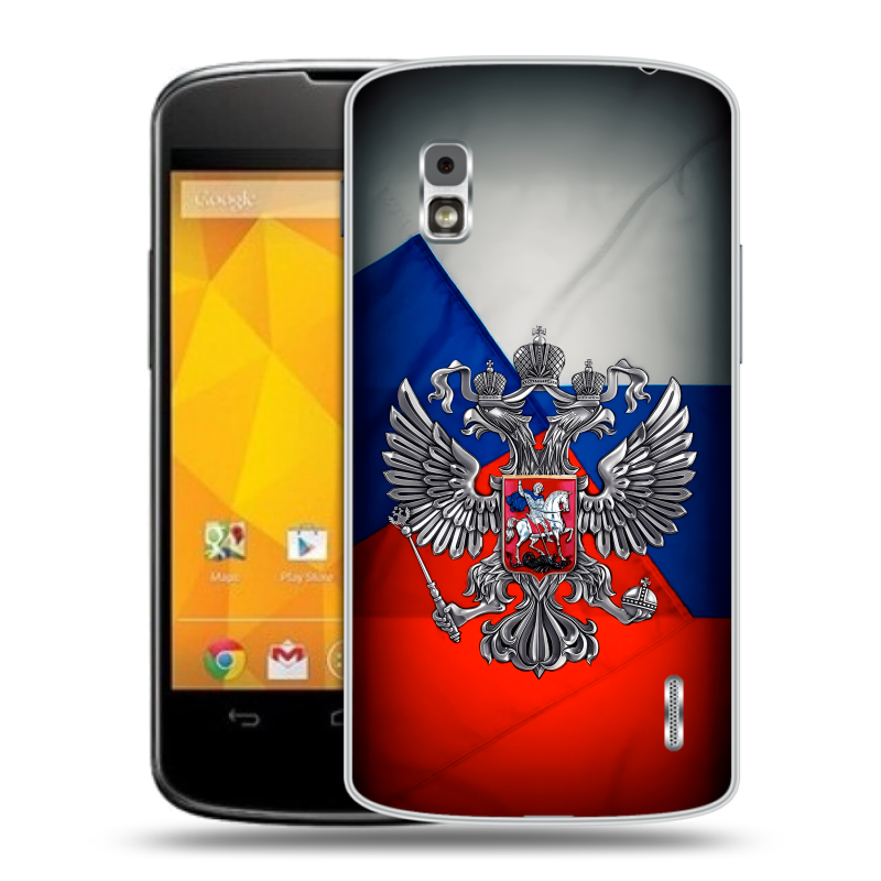 Пластиковый чехол на LG Google Nexus 4 с принтом Флаг России Пластиковый чехол на LG Google Nexus 4 с принтом Флаг России