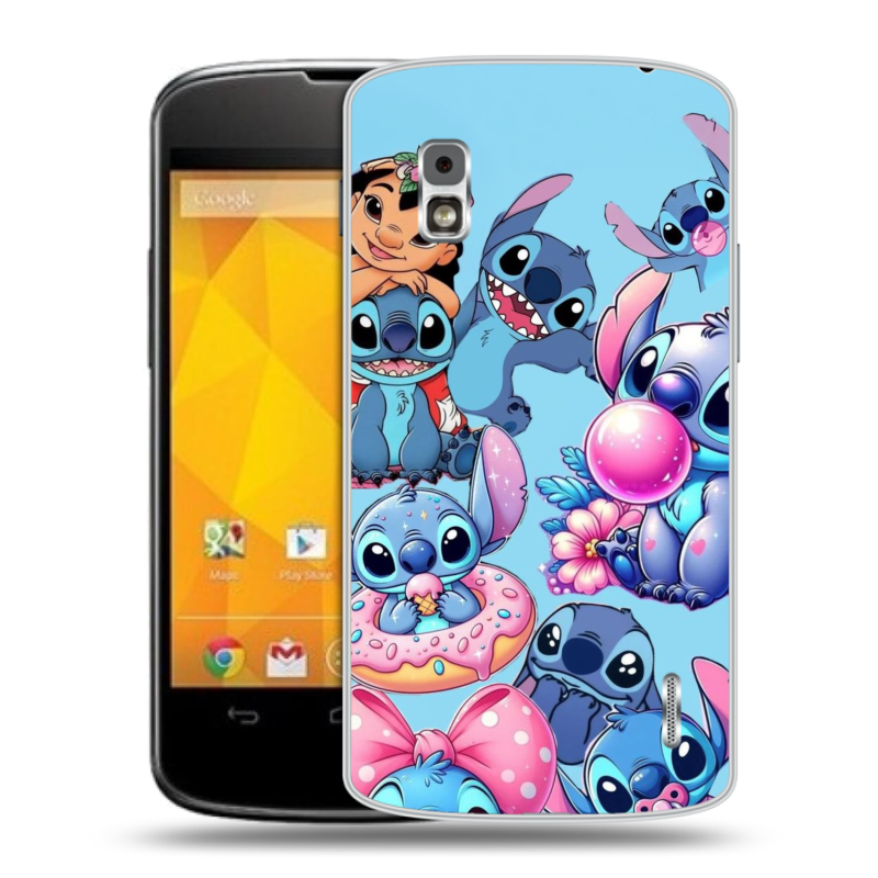Пластиковый чехол на LG Google Nexus 4 с принтом Лило и Стич Пластиковый чехол на LG Google Nexus 4 с принтом Лило и Стич