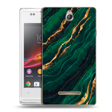 Силиконовый чехол на Sony Xperia E с принтом Мрамор зеленое золото Силиконовый чехол на Sony Xperia E с принтом Мрамор зеленое золото