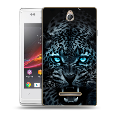 Силиконовый чехол на Sony Xperia E с принтом Темный леопард Силиконовый чехол на Sony Xperia E с принтом Темный леопард