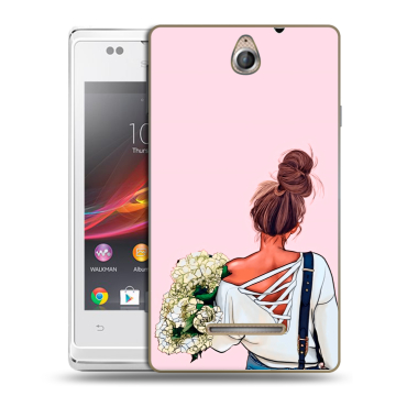 Силиконовый чехол на Sony Xperia E с принтом Девушка и букет Силиконовый чехол на Sony Xperia E с принтом Девушка и букет