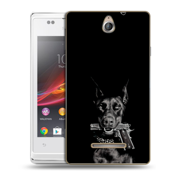 Силиконовый чехол на Sony Xperia E с принтом Доберман и пистолет Силиконовый чехол на Sony Xperia E с принтом Доберман и пистолет