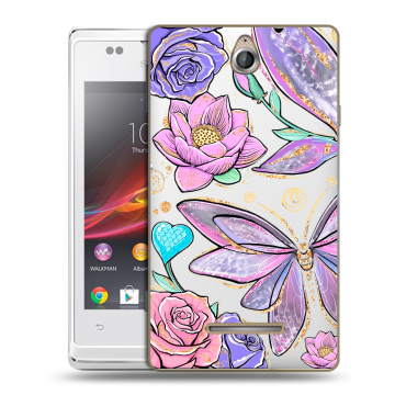 Силиконовый чехол на Sony Xperia E с принтом Бабочки и цветы