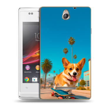 Силиконовый чехол на Sony Xperia E с принтом Корги на скейте