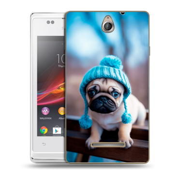 Силиконовый чехол на Sony Xperia E с принтом Мопс в шапке