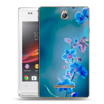 Силиконовый чехол на Sony Xperia E с принтом Голубые цветы
