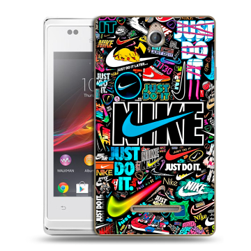 Силиконовый чехол на Sony Xperia E с принтом найк nike черный Силиконовый чехол на Sony Xperia E с принтом найк nike черный