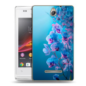 Силиконовый чехол на Sony Xperia E с принтом голубые орхидеи