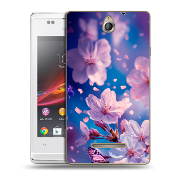 Силиконовый чехол на Sony Xperia E с принтом цветы бабочки