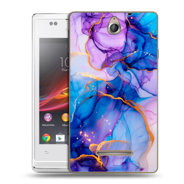 Силиконовый чехол на Sony Xperia E с принтом синий мрамор