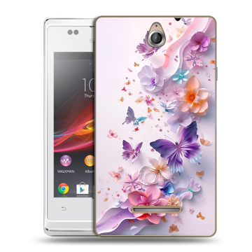 Силиконовый чехол на Sony Xperia E с принтом цветы бабочки Силиконовый чехол на Sony Xperia E с принтом цветы бабочки