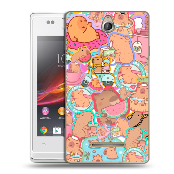 Силиконовый чехол на Sony Xperia E с принтом капибары